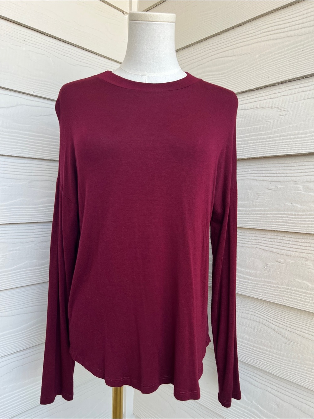 Pink Rose Long Sleeve Crewneck Top - Burgundy - Medium